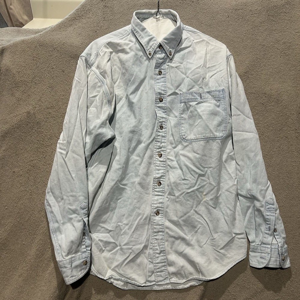 Vintage Eddie Bauer Denim Shirt Mens Medium M Long Sleeve Button Down Chambray